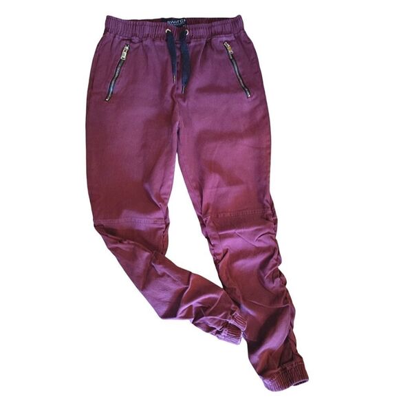 Y2K Switch Remarkable Maroon Shirred Side Leg Jogger Pants Men's Large - Picture 1 of 11
